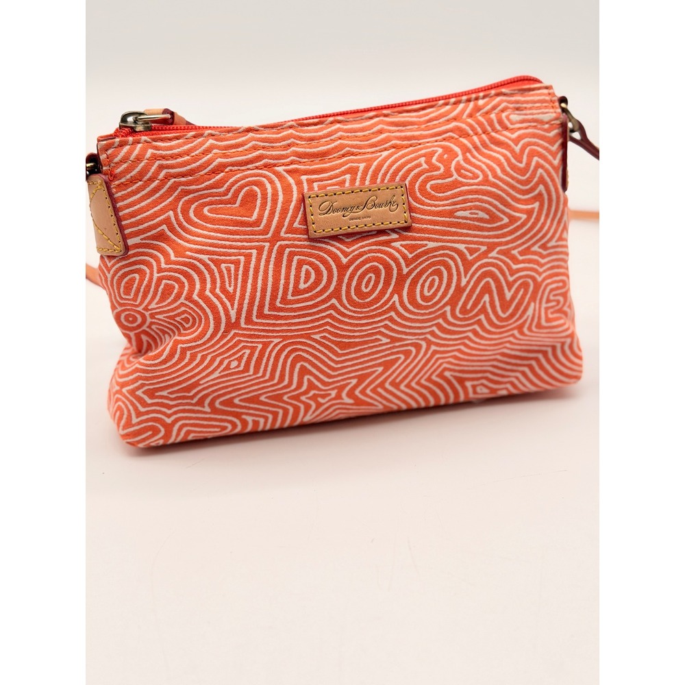 Vintage Dooney & Bourke Orange White Doodle Pouchette Y2K‎ Pink Accent Spellout